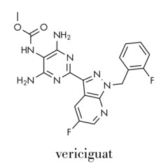 Vericiguat heart failure drug molecule. Skeletal formula.