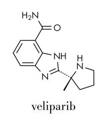 Veliparib cancer drug molecule (PARP inhibitor). Skeletal formula.