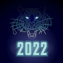 Tiger. The symbol of 2022. Neon1. Happy New Year. Christmas.