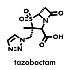 Tazobactam drug molecule. Inhibitor of bacterial beta-lactamase enzymes. Skeletal formula.