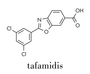 Tafamidis familial amyloid polyneuropathy (FAP) drug molecule. Skeletal formula.