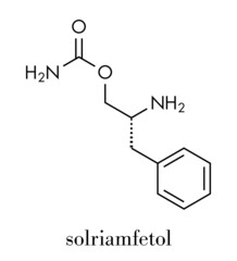 Solriamfetol drug molecule. Skeletal formula.