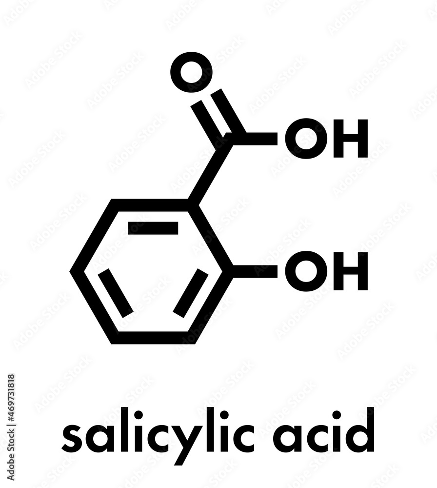 Poster salicylic acid molecule. used in cosmetics, in dermatological medicines, etc. skeletal formula.