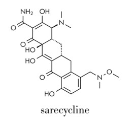 Sarecycline antibiotic drug molecule (tetracycline class). Skeletal formula.
