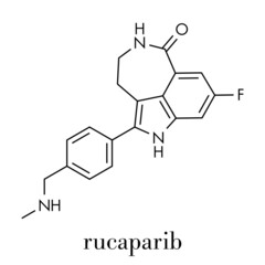 Rucaparib cancer drug molecule (PARP1 inhibitor). Skeletal formula.