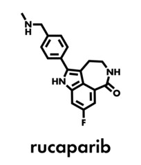Rucaparib cancer drug molecule (PARP1 inhibitor). Skeletal formula.