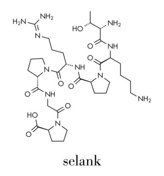 Selank nootropic and anxiolytic peptide drug molecule. Skeletal formula.