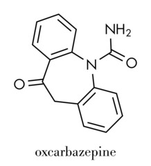 Fototapeta premium Oxcarbazepine epilepsy drug molecule. Skeletal formula.