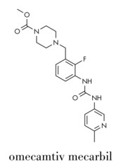 Omecamtiv mecarbil heart failure drug molecule. Skeletal formula.