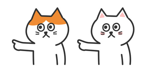 Set of cat showing somebody the way. Vector illustration isolated on white background.