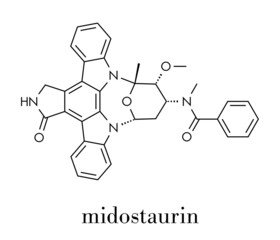 Midostaurin cancer drug molecule (protein kinase inhibitor). Skeletal formula.