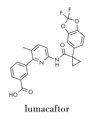 Lumacaftor cystic fibrosis drug molecule. Skeletal formula.