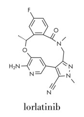 Fototapeta premium Lorlatinib cancer drug molecule. Skeletal formula.