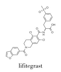 Lifitegrast drug molecule. Used in the treatment of keratoconjunctivitis sicca. Skeletal formula.