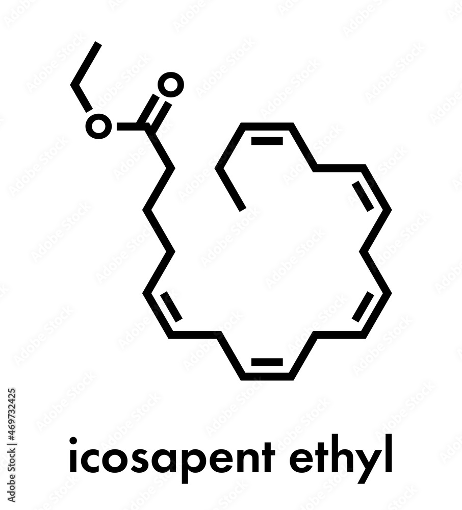 Wall mural icosapent ethyl (ethyl eicosapentaenoic acid) drug molecule. skeletal formula.