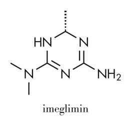 Imeglimin diabetes drug molecule. Skeletal formula.