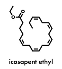 Icosapent ethyl (ethyl eicosapentaenoic acid) drug molecule.  Skeletal formula.