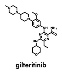 Gilteritinib cancer drug molecule (kinase inhibitor). Skeletal formula.