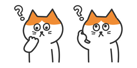 Set of red tabby and white cats having doubts. Vector illustration isolated on white background.