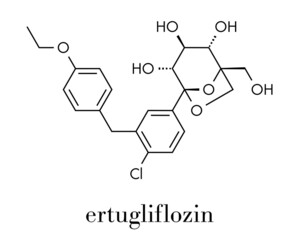Ertugliflozin diabetes drug molecule. Skeletal formula.