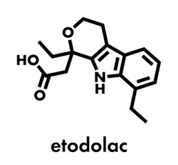 Etodolac NSAID drug molecule. Skeletal formula.