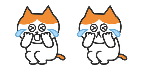 Set of red tabby and white cats squatted down while crying loudly. Vector illustration isolated on white background.