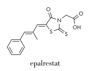Epalrestat diabetic neuropathy drug molecule (aldose reductase inhibitor). Skeletal formula.