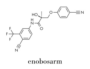 Enobosarm drug molecule. Selective androgen receptor modulator (SARM) that is also used in sports doping. Skeletal formula.