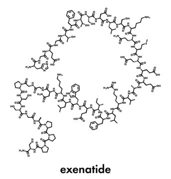 Exenatide diabetes drug molecule. Skeletal formula.