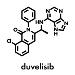 Duvelisib cancer drug molecule (phosphoinositide 3-kinase inhibitor). Skeletal formula.