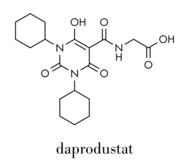 Daprodustat drug molecule (HIF prolyl-hydroxylase inhibitor). Skeletal formula.