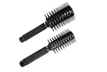 Round hairbrushes isolated on a white background