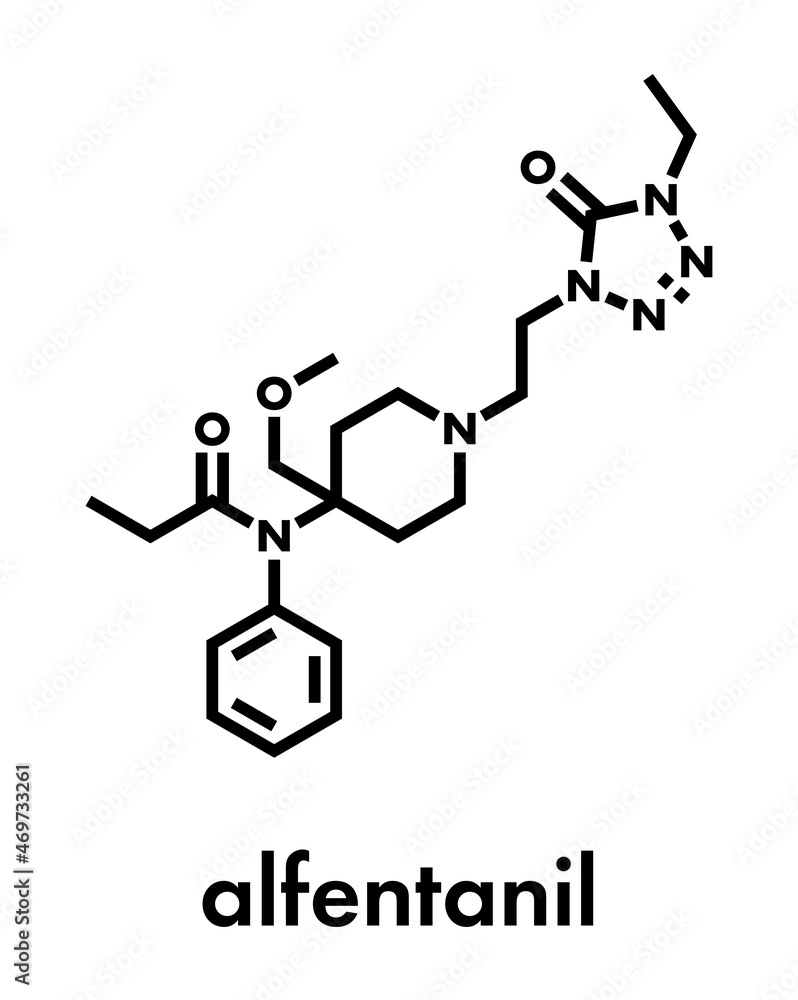 Wall mural Alfentanil opioid analgesic drug molecule. Skeletal formula.