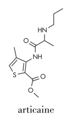 Articaine local anesthetic drug molecule. Skeletal formula.
