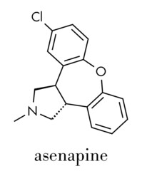 Asenapine antipsychotic drug molecule. Skeletal formula.