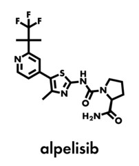 Alpelisib cancer drug molecule (PI3K inhibitor). Skeletal formula.