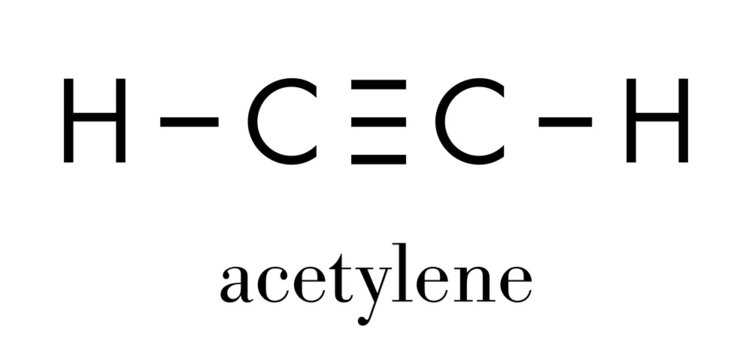 Acetylene (ethyne) molecule. Used in oxy-acetylene welding. Skeletal formula.