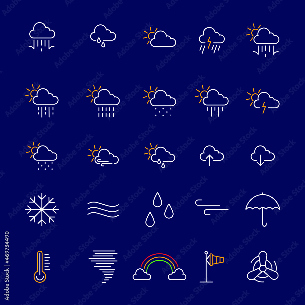 Aufkleber various weather icons illustration for weather forecast presentation. simple flat icons collection f
