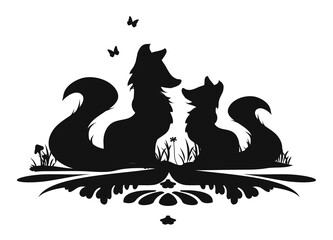 Silhouette zweier niedlicher Füchse