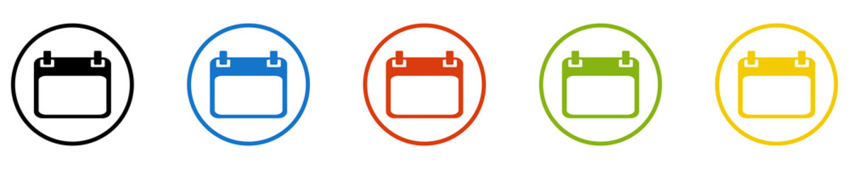 Bunter Banner mit 5 farbigen Icons: Kalender, Terminkalender, Termine oder Datum