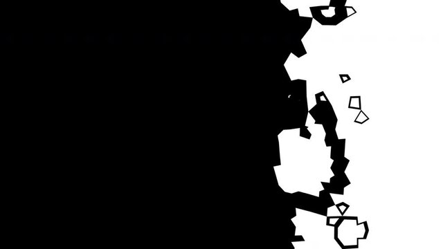 Set of destruction into fragments of different shapes. Monochrome set of transitions for projects. Slideshow, animation broadcast concept. 4K
