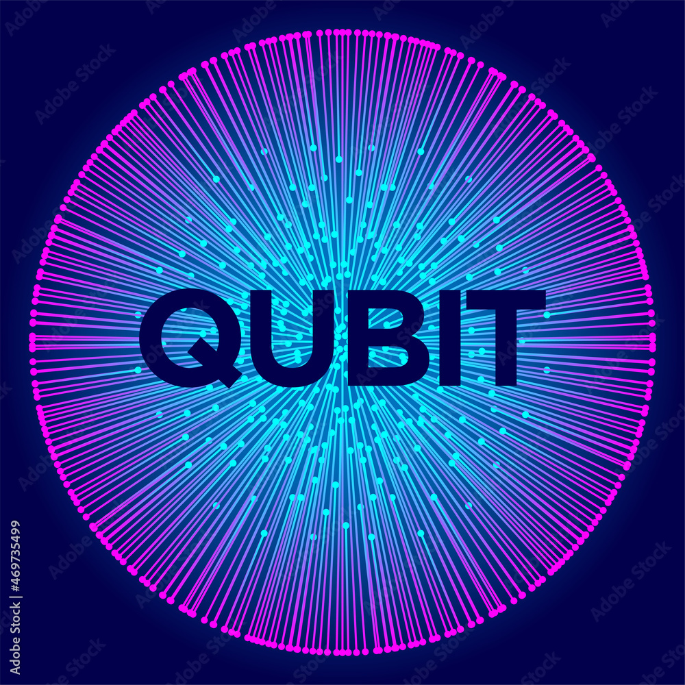 Poster qubit concept representation. visualization of quantum bit, vector concept
