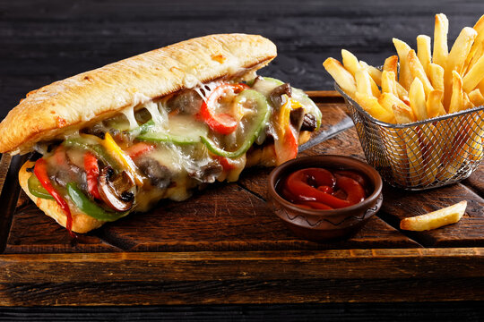 Philly Steak Sandwich With Melted Cheese, Top View