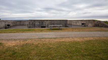 Fototapeta na wymiar Whidbey Island, Washington, USA - May 23 2021: Fortress at Fort Casey State Park in Washington during summer.