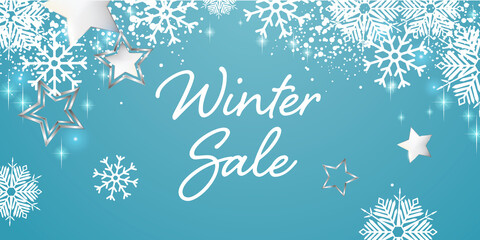 Winter sale background - Snowflakes and stars design banner - Sales business element