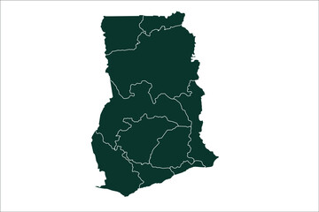 Ghana map Sacramento green Color on White Backgound