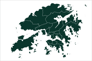 Hong Kong map Sacramento green Color on White Backgound