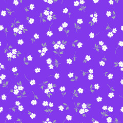 Purple seamless pattern with white flowers.