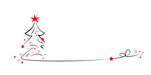 weihnachtsbaum mit schwarzern linien und roten sternen auf weissem hintergrund
