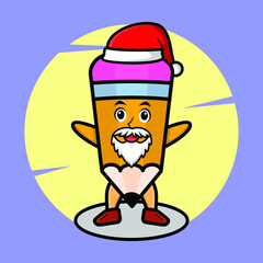 Pencil mascot cartoon character as santa claus cartoon character christmas for t-shirt, sticker, logo element